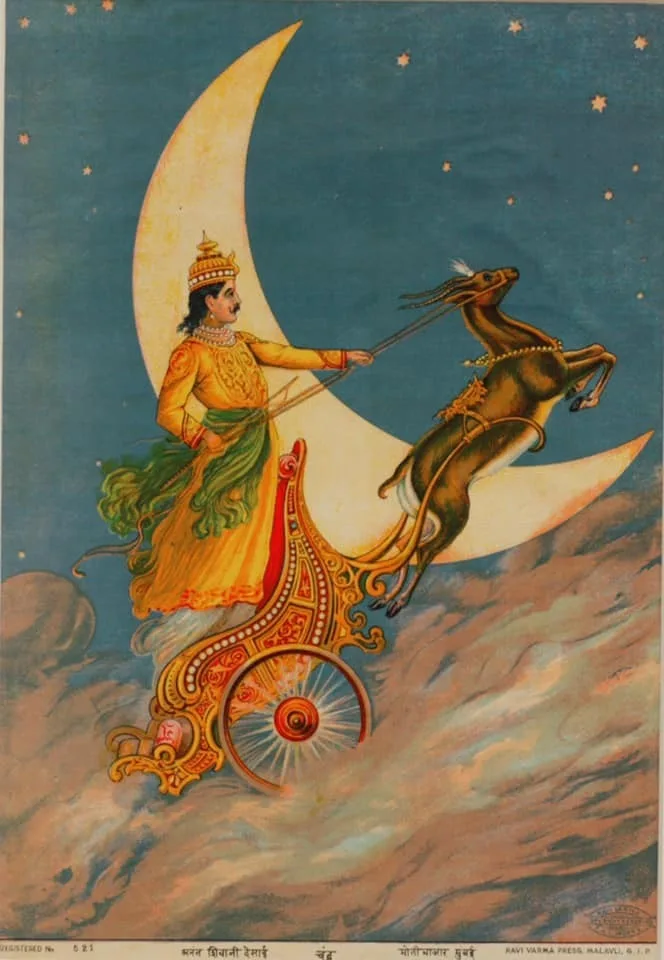 Chandra Dev Ravi Varma oleograph for Moon sign in Vedic astrology